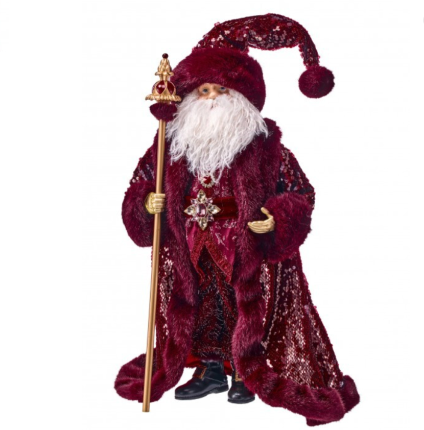 24" Resin Charleston Fabric Santa W/Staff