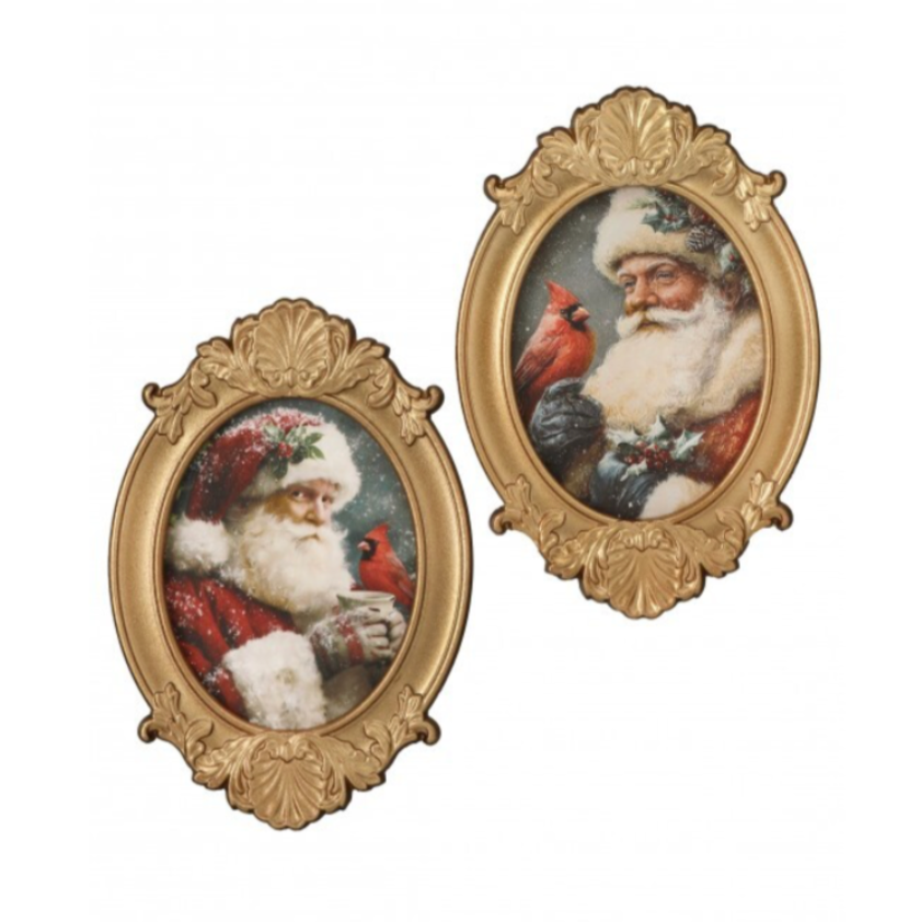 8X12" Gilded Frame Santa/Cardinal Art (Assorted, Purchase is for ONE)