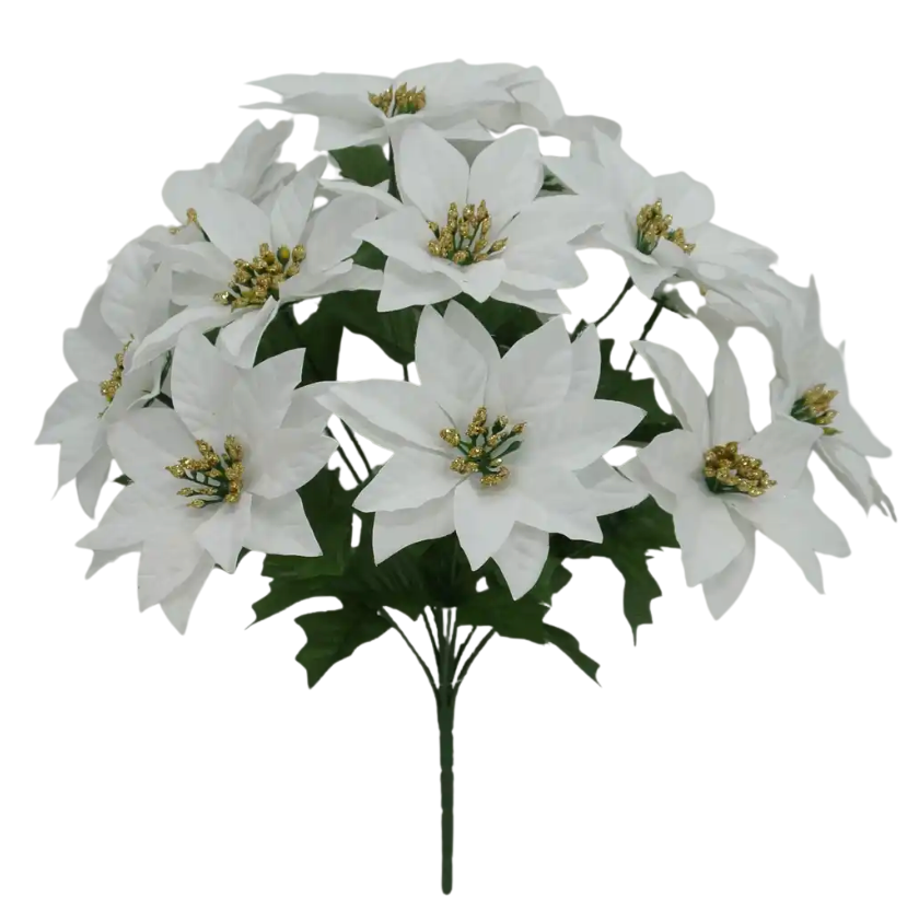 16" Poinsettia Bush (White)