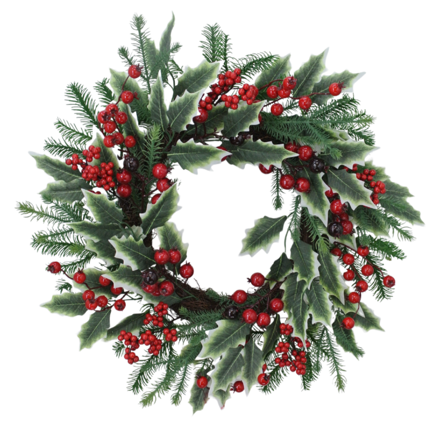 24" Pine Holly Crabapple Wreath