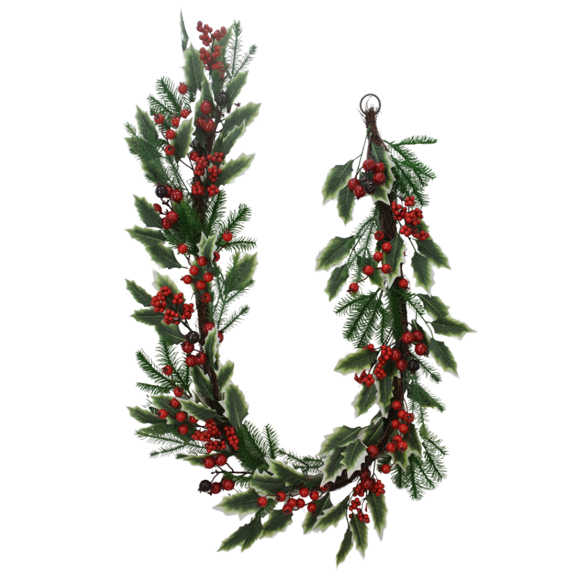 6FT Pine Holly Crabapple Garland