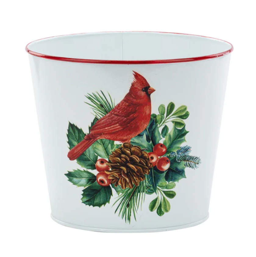6.5" White & Red Cardinal Pot Cover