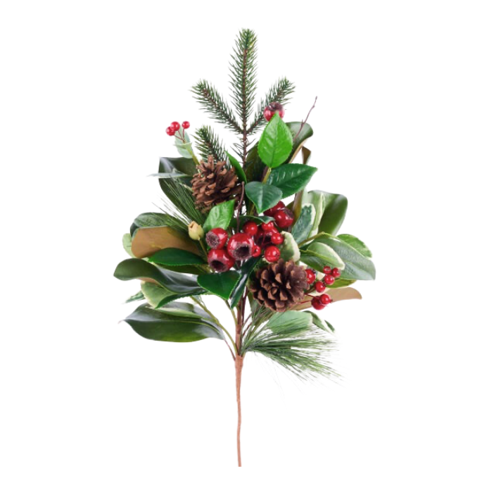 28"L Magnolia/Pine/Holly/Berry Spray