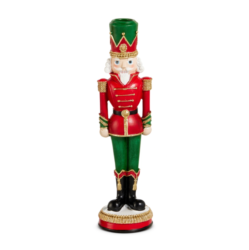 10" Red And Green Nutcracker Candlesticks