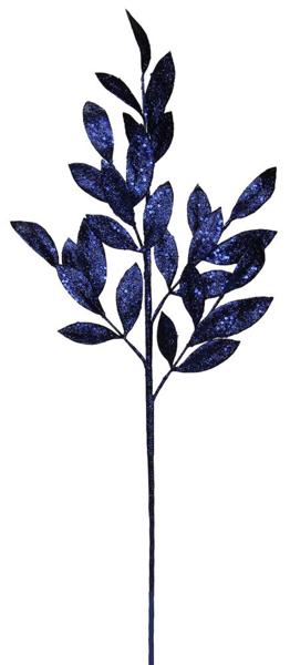 31"L Glitter Bay Leaf Spray (Navy Blue)