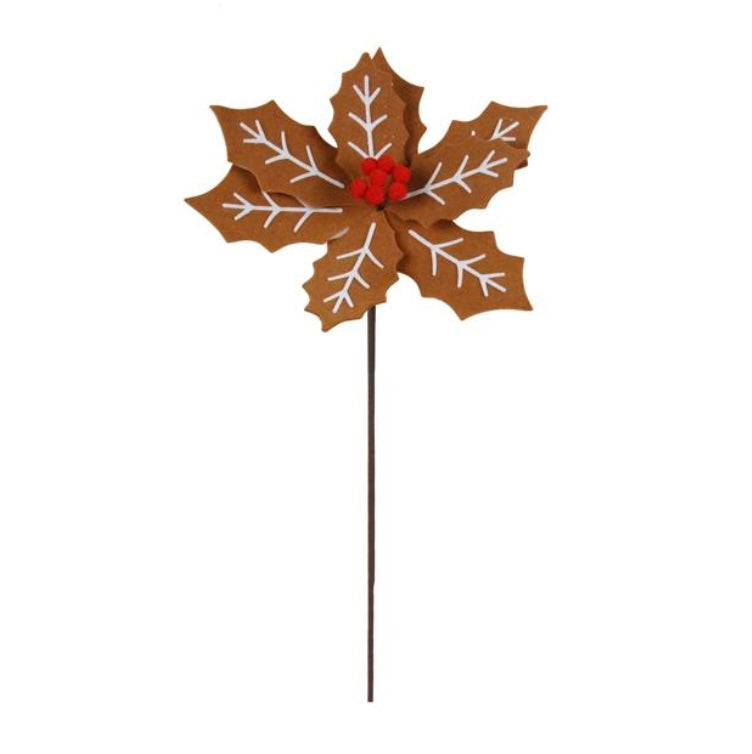 22” Gingerbread Poinsettia Stem with Red Berries - Decorator's