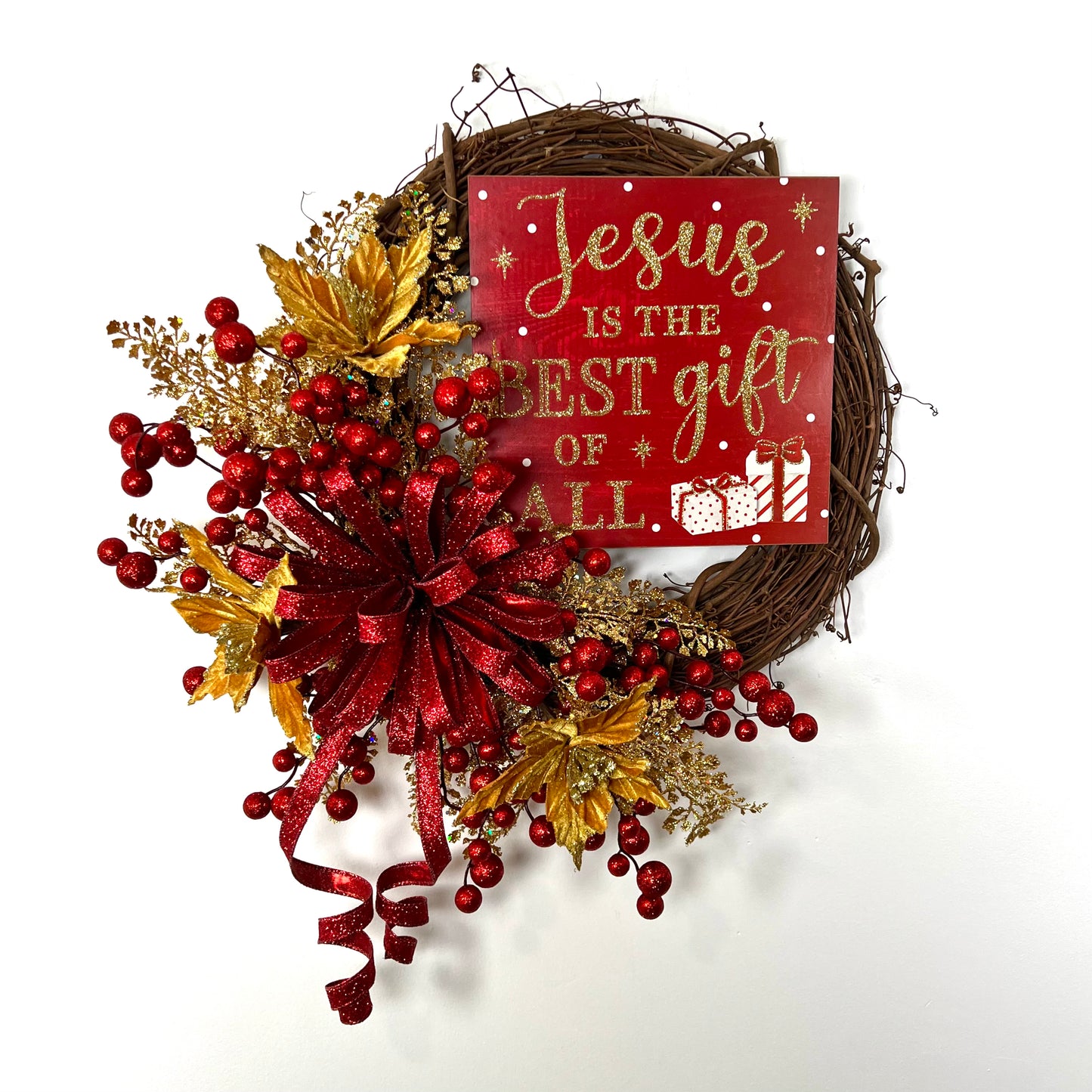 Gold Poinsettia Jesus is the Best Gift of All Wreath Kit