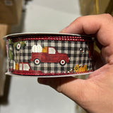 1.5” Gingham Fall Pumpkin Truck ribbon