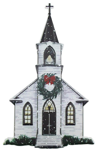 12"H X 7.5"L Metal Embossed Winter Church