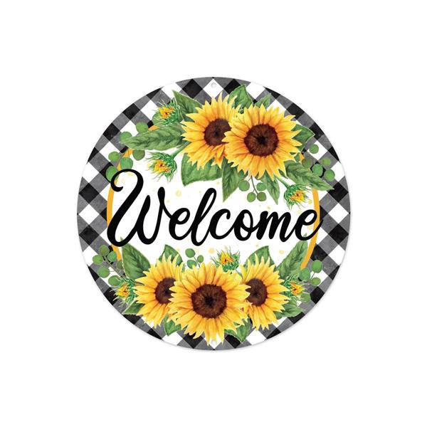 8"Dia Welcome W/Sunflowers W/Gingham