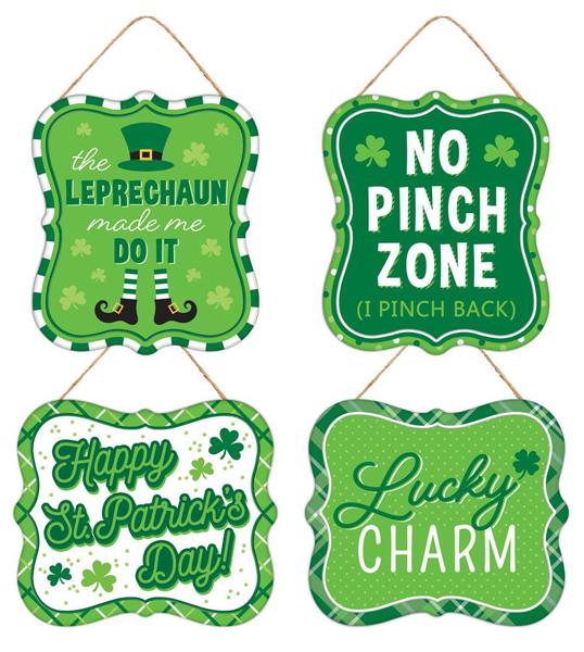 7"Hx6"L Embossed Tin St Patrick's Sign Assorted