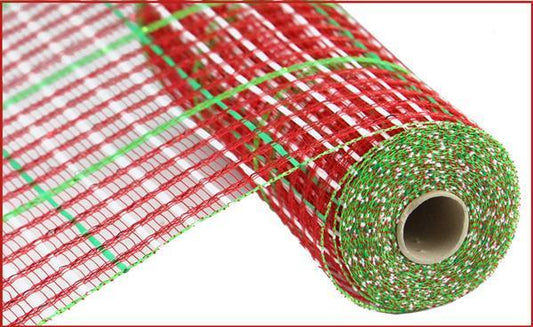 10.25"X10Yd Metallic/Pi Check Mesh (Red/Lime/White)
