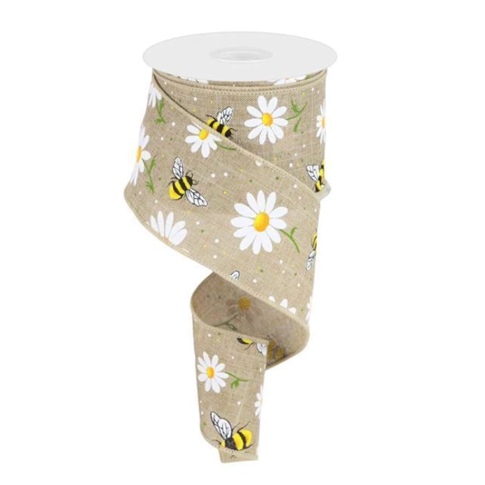 2.5"X10yd Bumble Bee Daisy Ribbon : Burlap Royal
