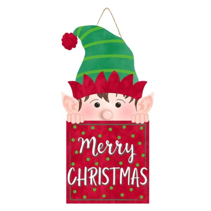 21"Hx11.25"L Peeking Elf Sign