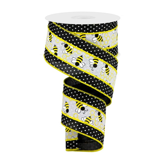 2.5"X10yd 2 In 1 Bumblebees/Swiss Dots