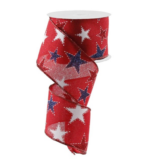 2.5"X10yd Dashed Glitter Star On Royal