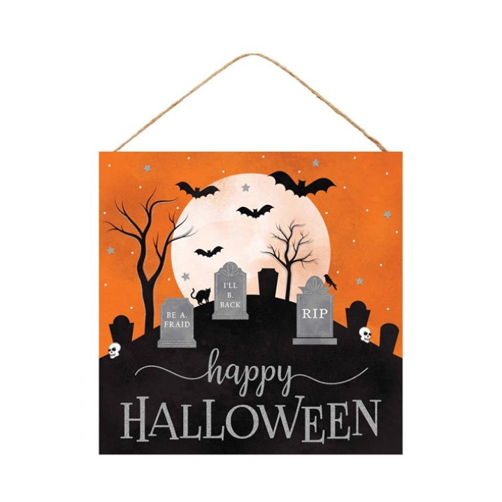 10"Sq Happy Halloween/Graveyard Sign