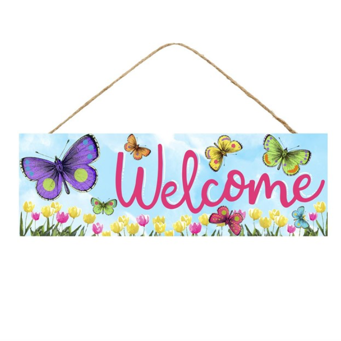 15"L X 5"H Welcome W/Butterflies Sign