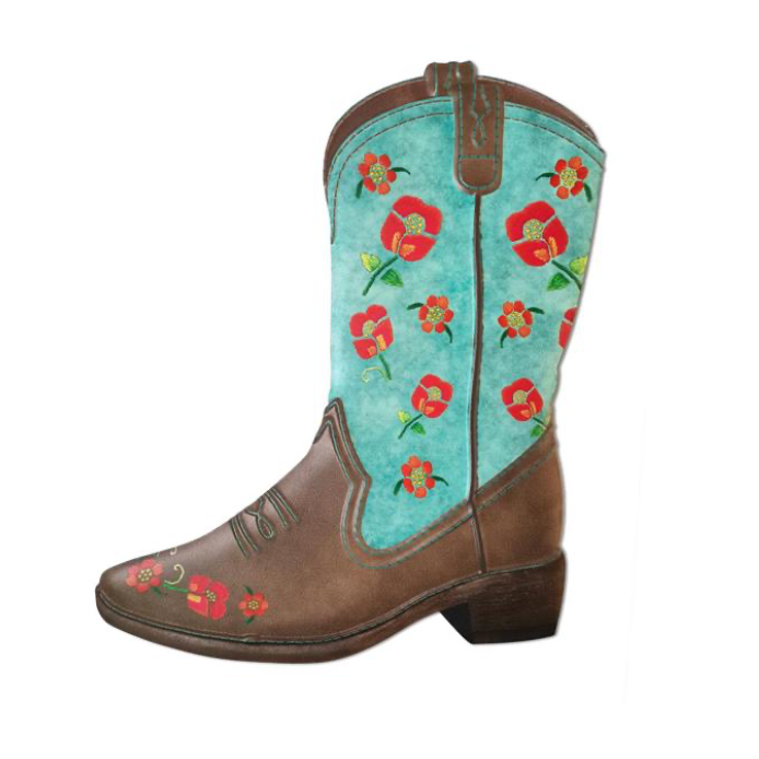 12.5"H Embossed Floral Cowboy Boot