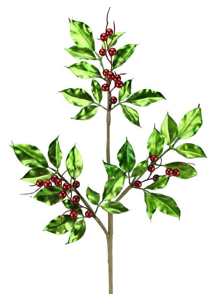 30"L Metallic Berry/Leaf Spray (Holly)